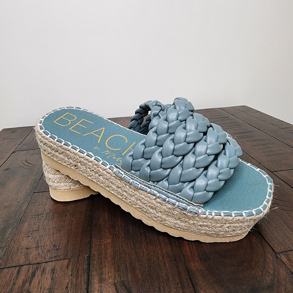 BEACH Light Blue Braided Espadrille Platform Slide - Women